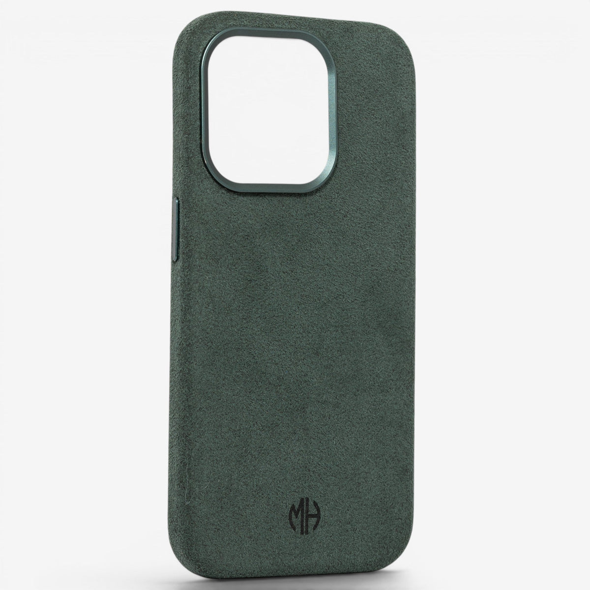 iPhone Case Alcantara 15 Pro Green Winkel#Modell_iPhone 15 Pro&Farbe_Green