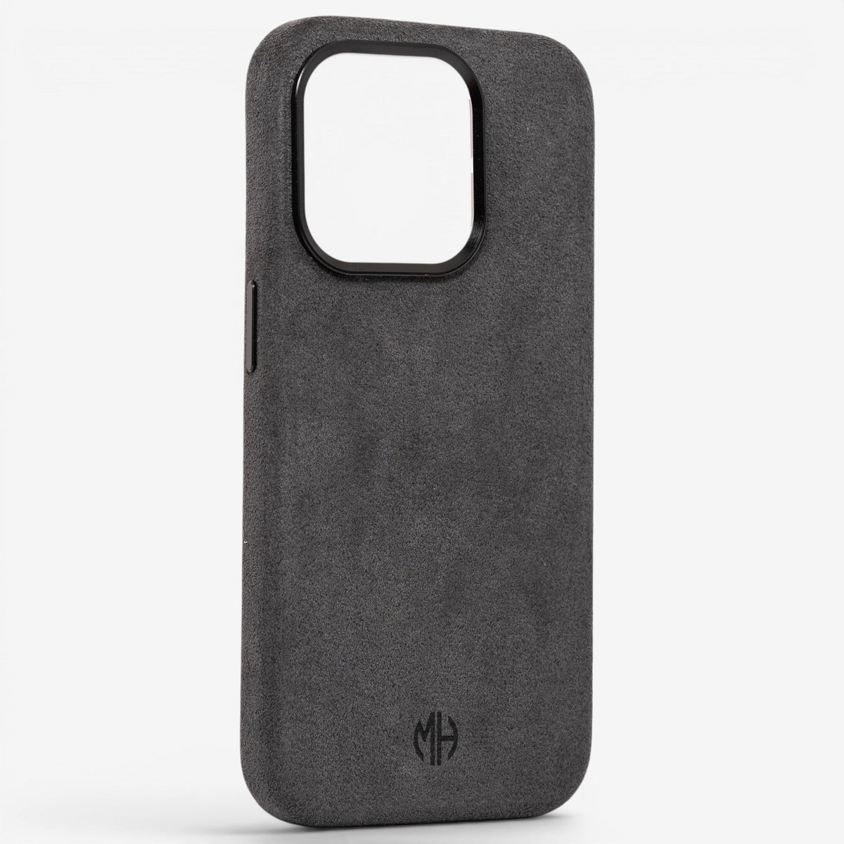 iPhone Case Alcantara 15 Pro Dark Grey Winkel#Modell_iPhone 15 Pro&Farbe_Dark Grey